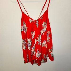 Red floral pleated tank